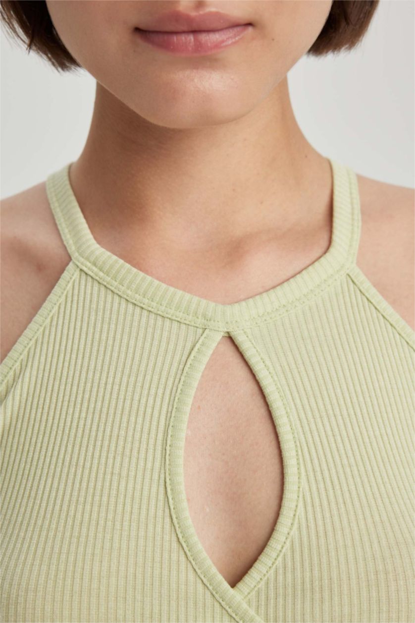 WOMAN Light Green Fitted Crew Neck Ribbed Camisole Tank Top
