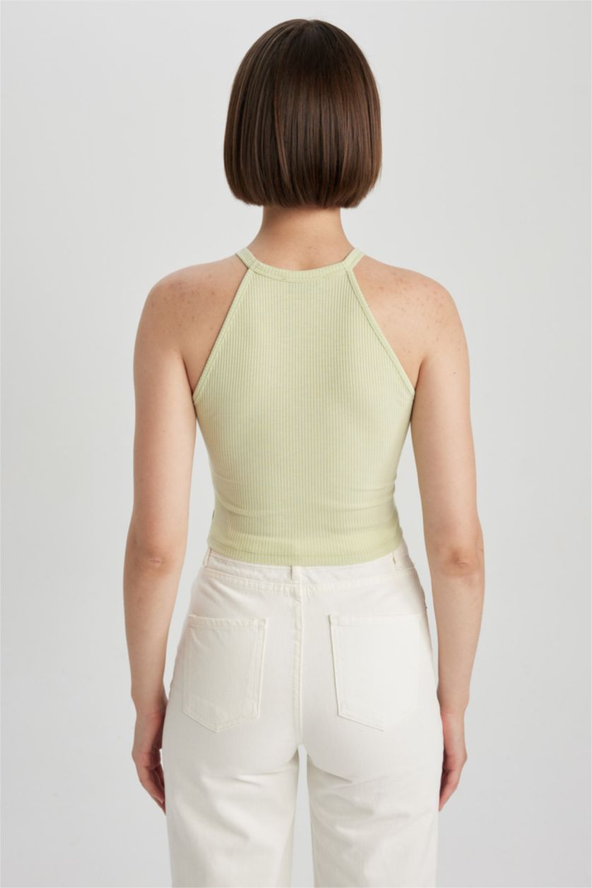 WOMAN Light Green Fitted Crew Neck Ribbed Camisole Tank Top