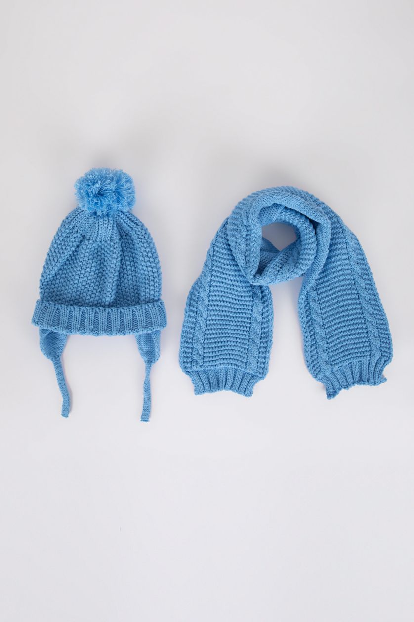 Erkek Bebek Mavi Erkek Bebek Atkı Bere Takım