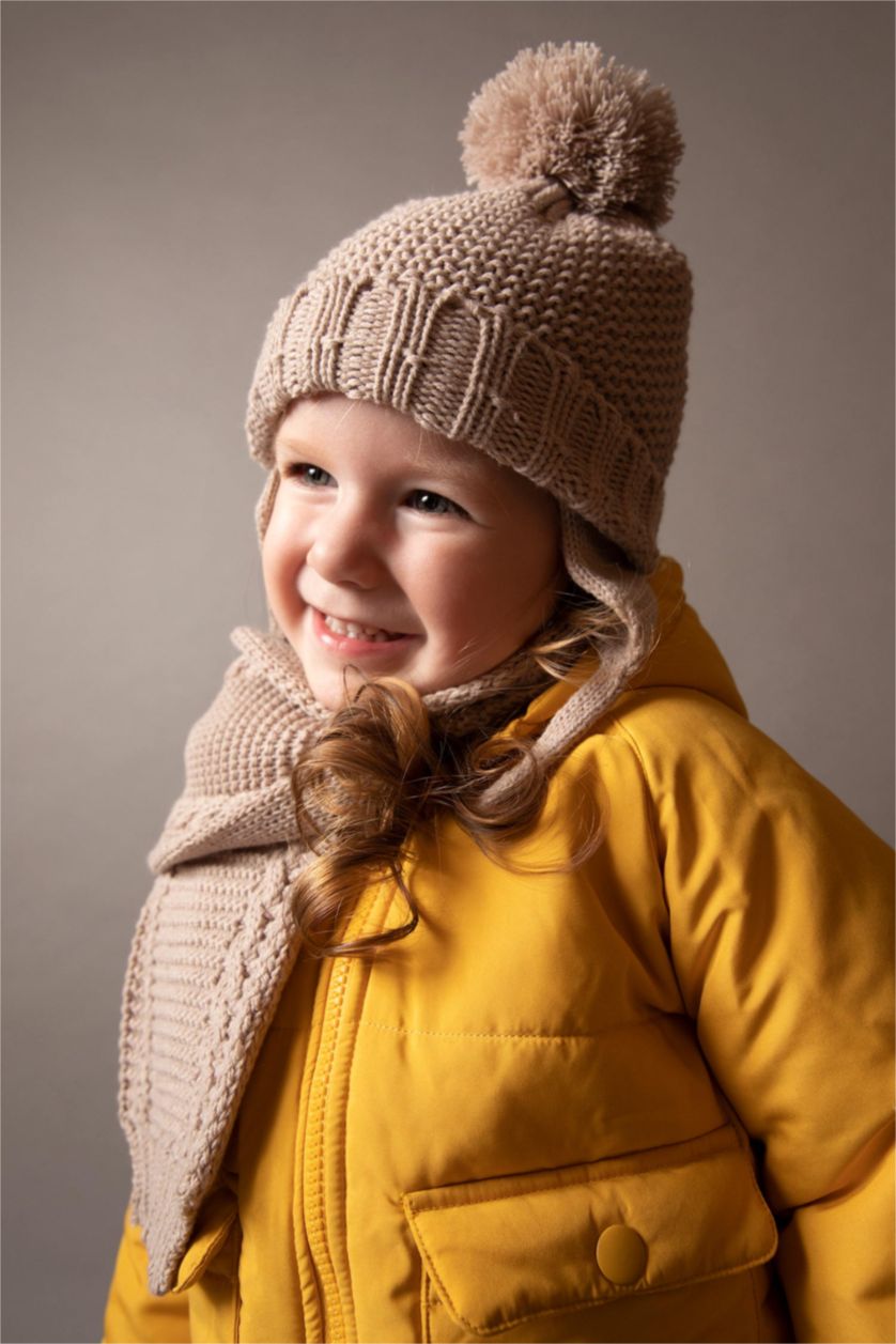 BÉBÉ FILLE Beige Ensemble Bonnet et écharpe à pompon pour BéBé Fille