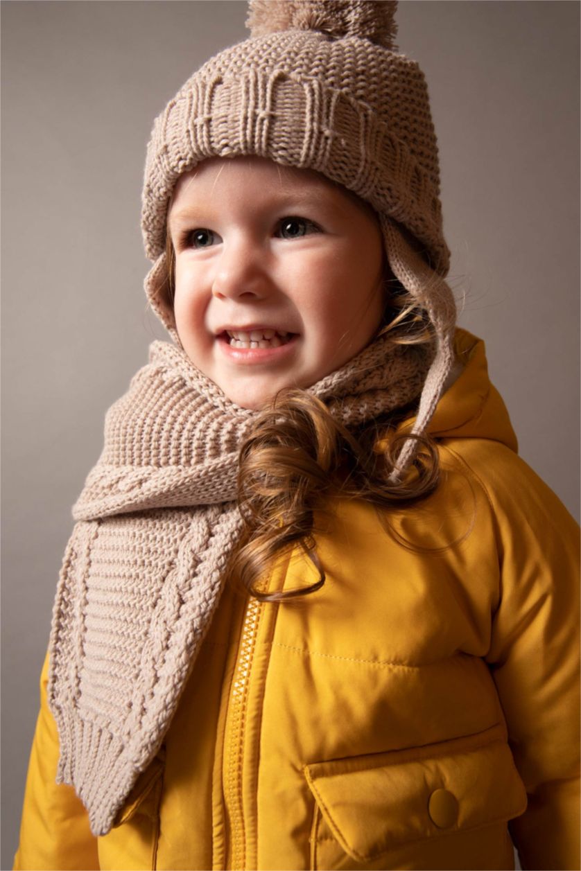BÉBÉ FILLE Beige Ensemble Bonnet et écharpe à pompon pour BéBé Fille