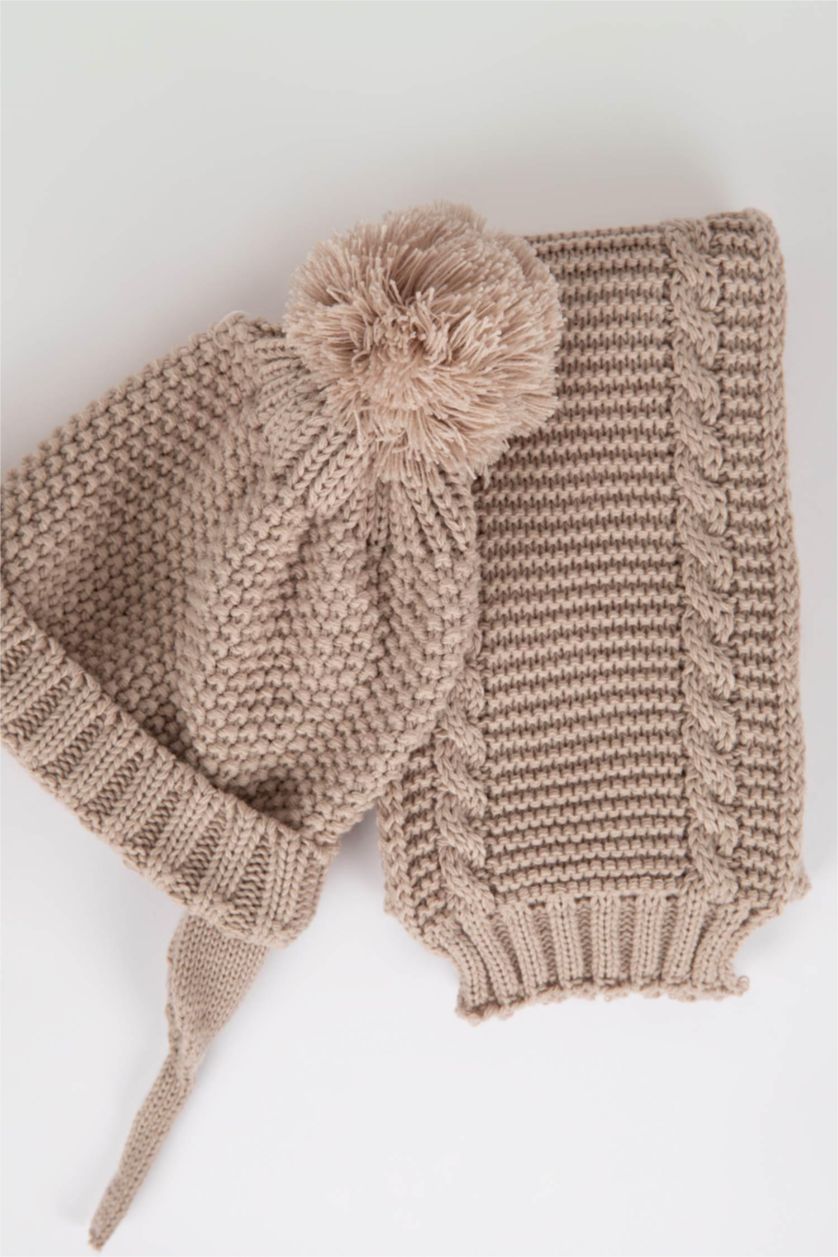 BÉBÉ FILLE Beige Ensemble Bonnet et écharpe à pompon pour BéBé Fille