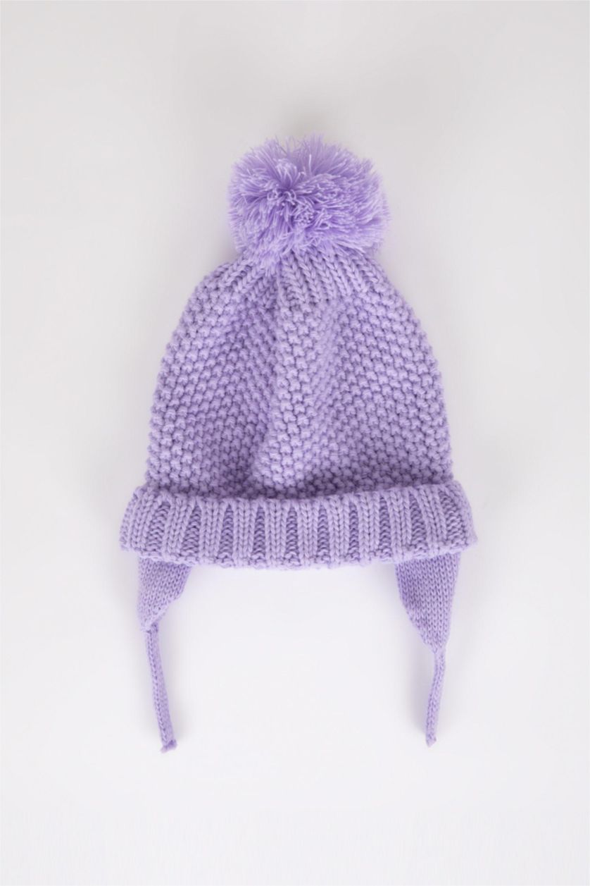 BÉBÉ FILLE Violet Clair Ensemble Bonnet et écharpe à pompon pour BéBé Fille