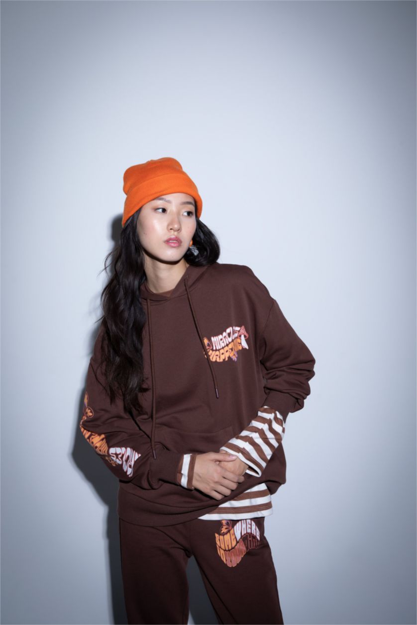 نساء بني Oversize Fit Thick Sweatshirt Fabric Sweatshirt