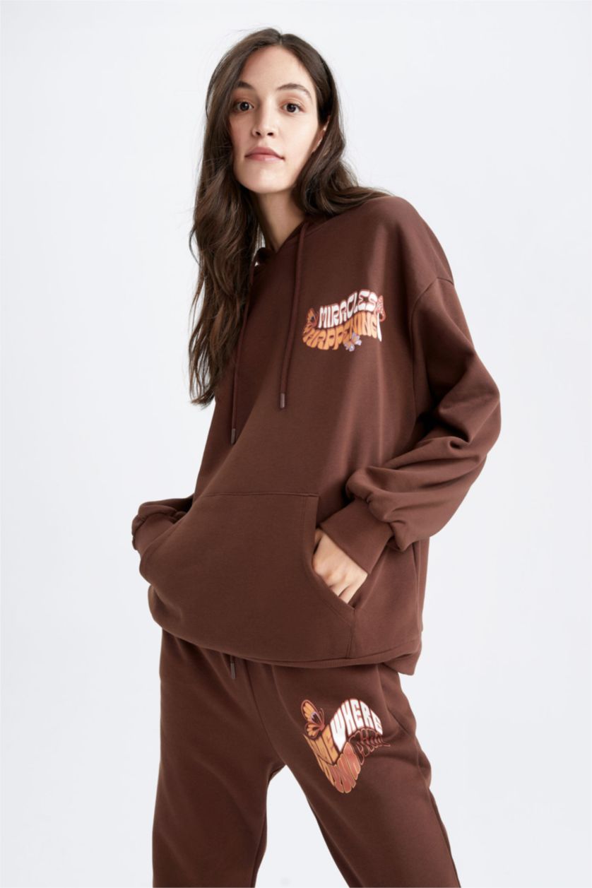 نساء بني Oversize Fit Thick Sweatshirt Fabric Sweatshirt