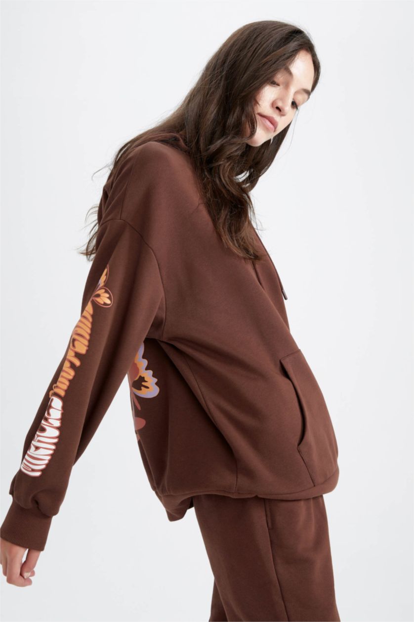 نساء بني Oversize Fit Thick Sweatshirt Fabric Sweatshirt