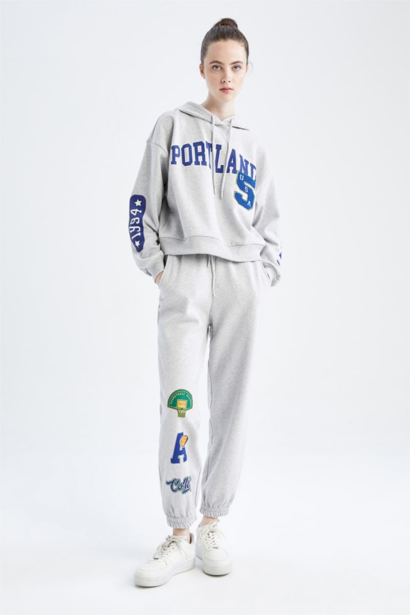 نساء ميلانج رمادي بنطلون سويت بانتس مطبوع  بقصة فضفاضة