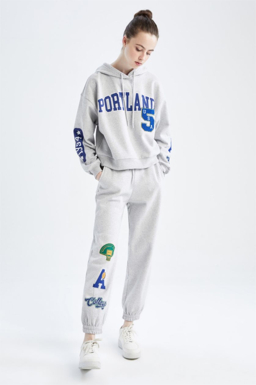 نساء ميلانج رمادي بنطلون سويت بانتس مطبوع  بقصة فضفاضة