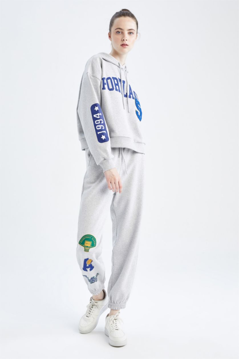 نساء ميلانج رمادي بنطلون سويت بانتس مطبوع  بقصة فضفاضة