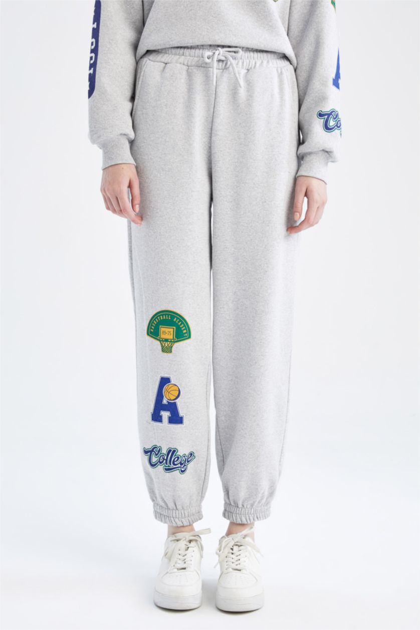 نساء ميلانج رمادي بنطلون سويت بانتس مطبوع  بقصة فضفاضة