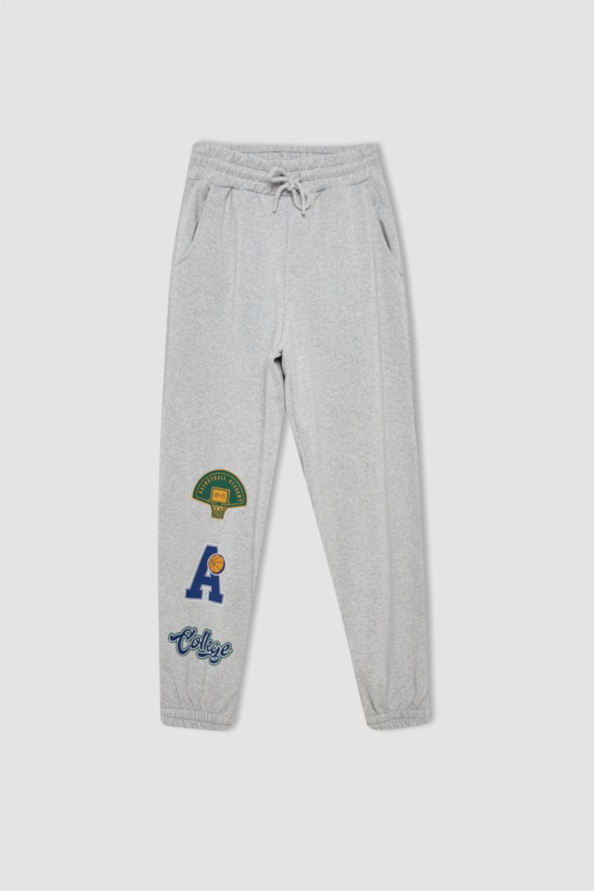 نساء ميلانج رمادي بنطلون سويت بانتس مطبوع  بقصة فضفاضة