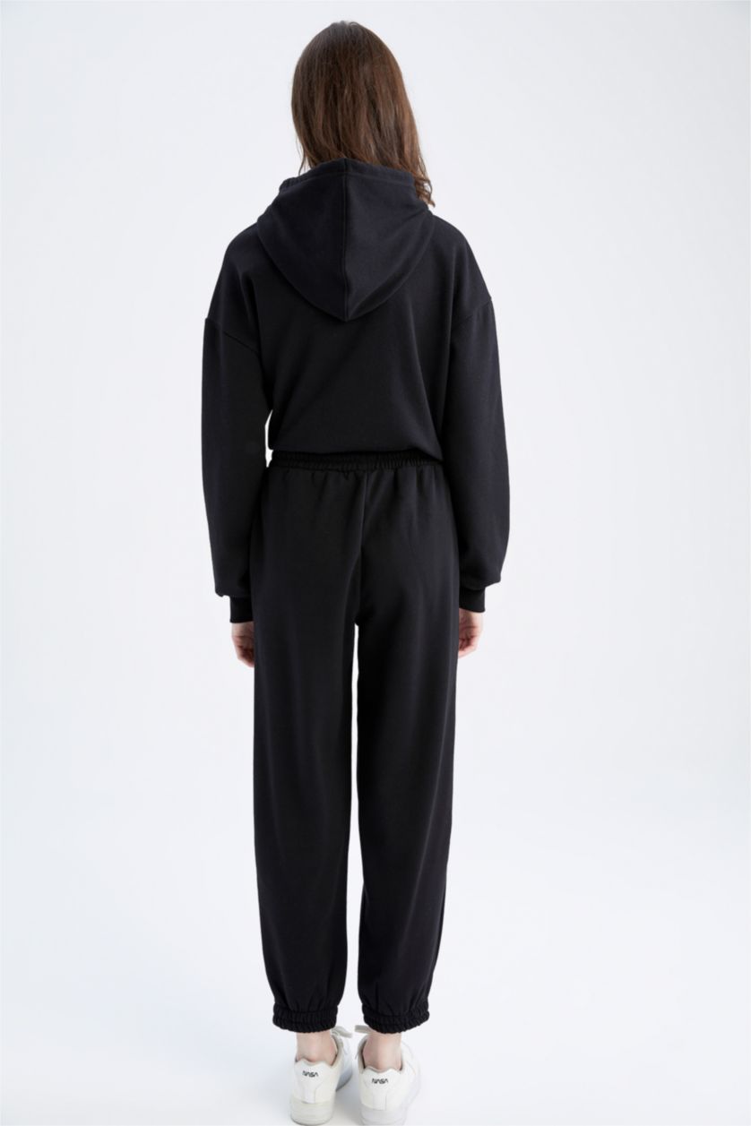 WOMAN Black Loose Fit Thick Sweatshirt Fabric Trousers