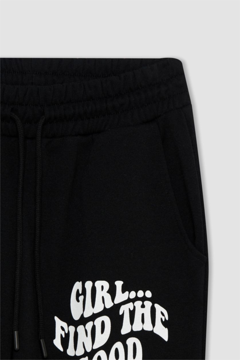 WOMAN Black Loose Fit Thick Sweatshirt Fabric Trousers