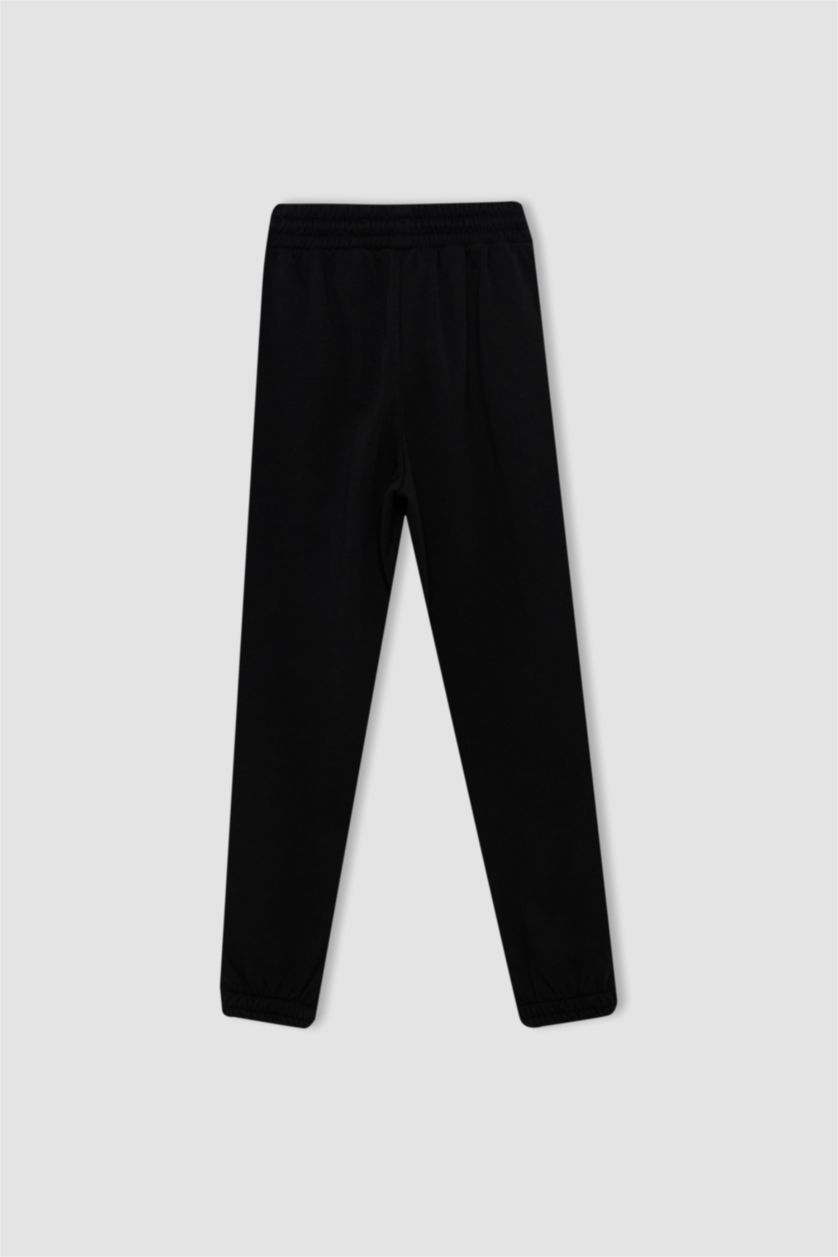 WOMAN Black Loose Fit Thick Sweatshirt Fabric Trousers