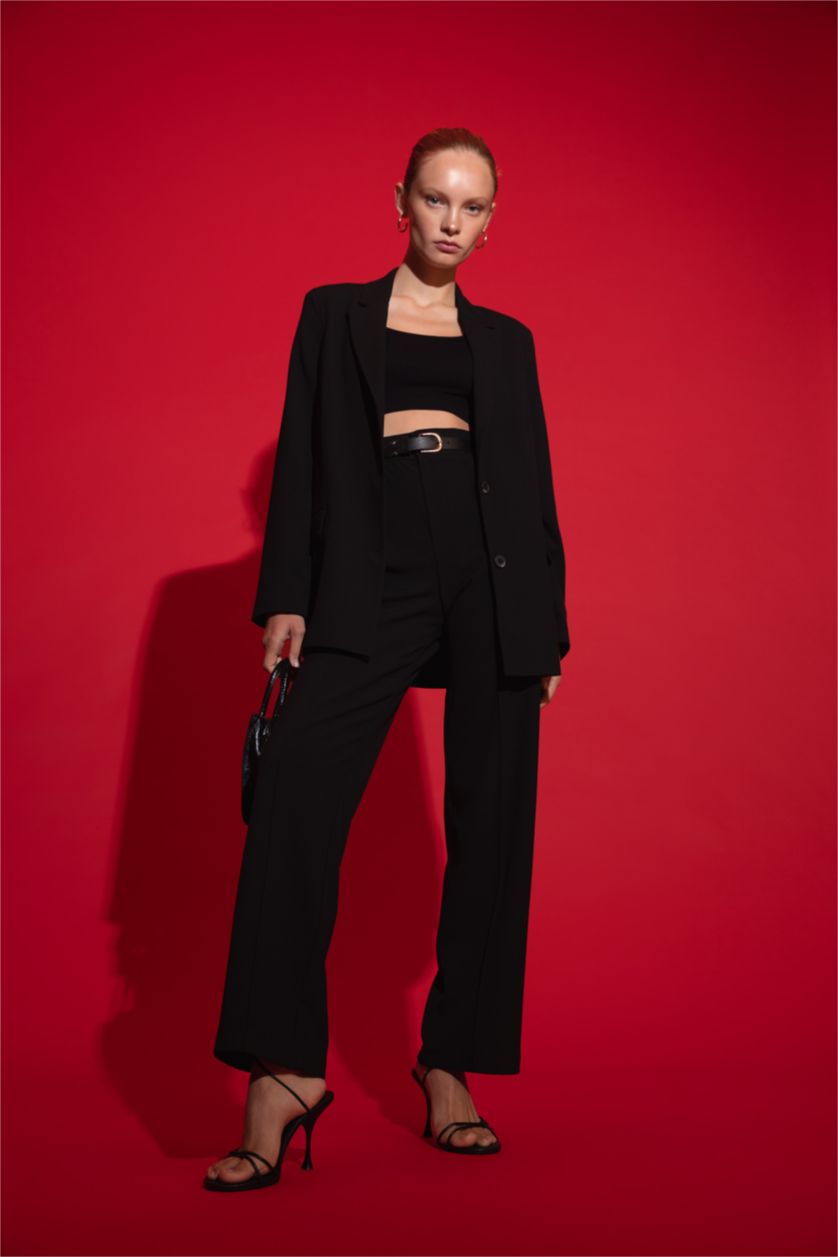 FEMME Noir Pantalon Jambes larges Ourlet régulier