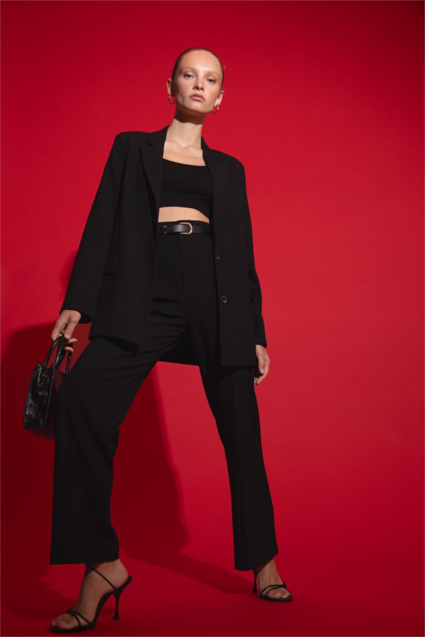 FEMME Noir Pantalon Jambes larges Ourlet régulier