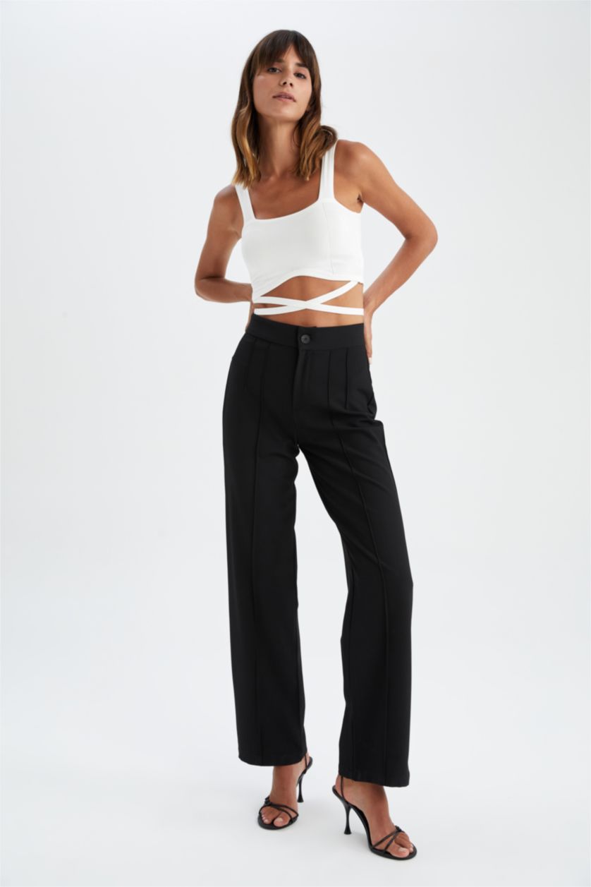 FEMME Noir Pantalon Jambes larges Ourlet régulier