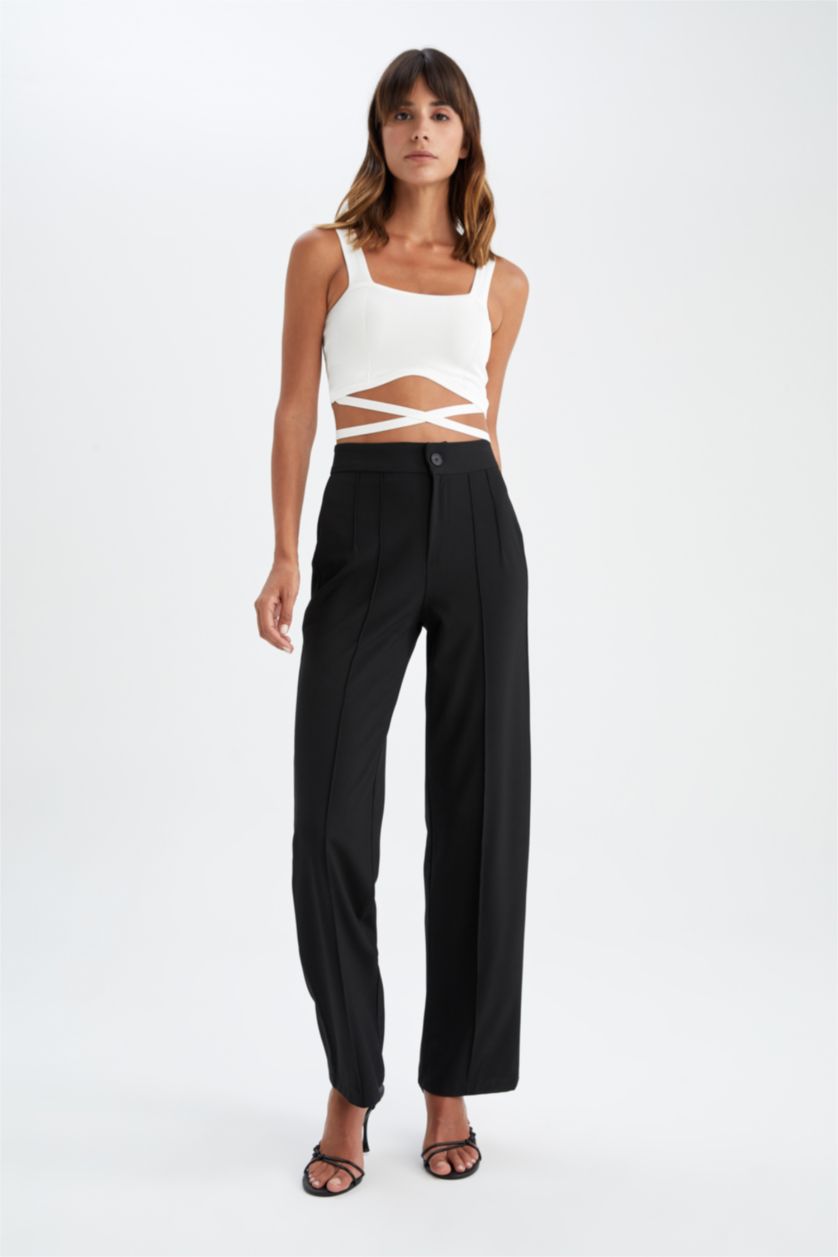 FEMME Noir Pantalon Jambes larges Ourlet régulier