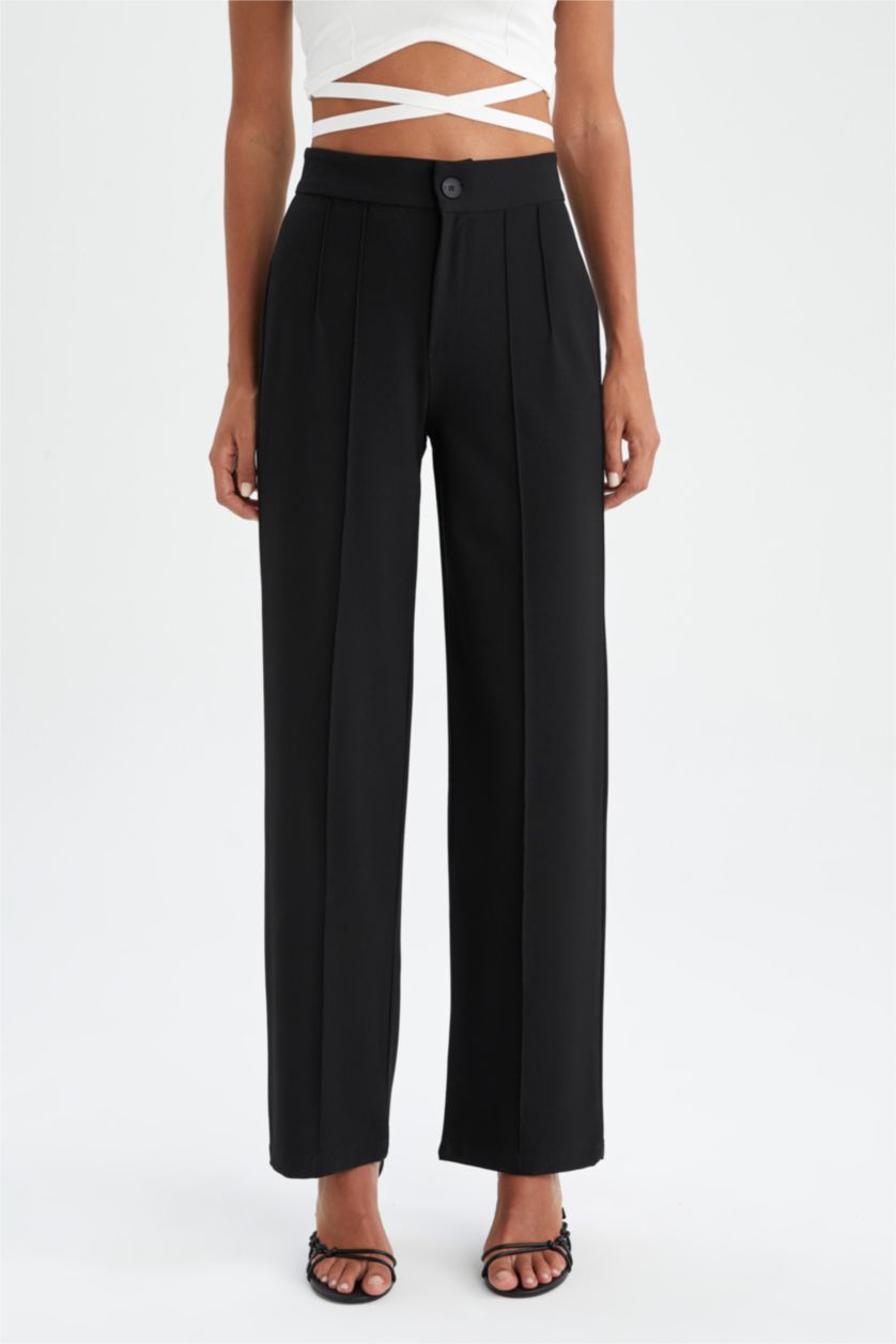 FEMME Noir Pantalon Jambes larges Ourlet régulier