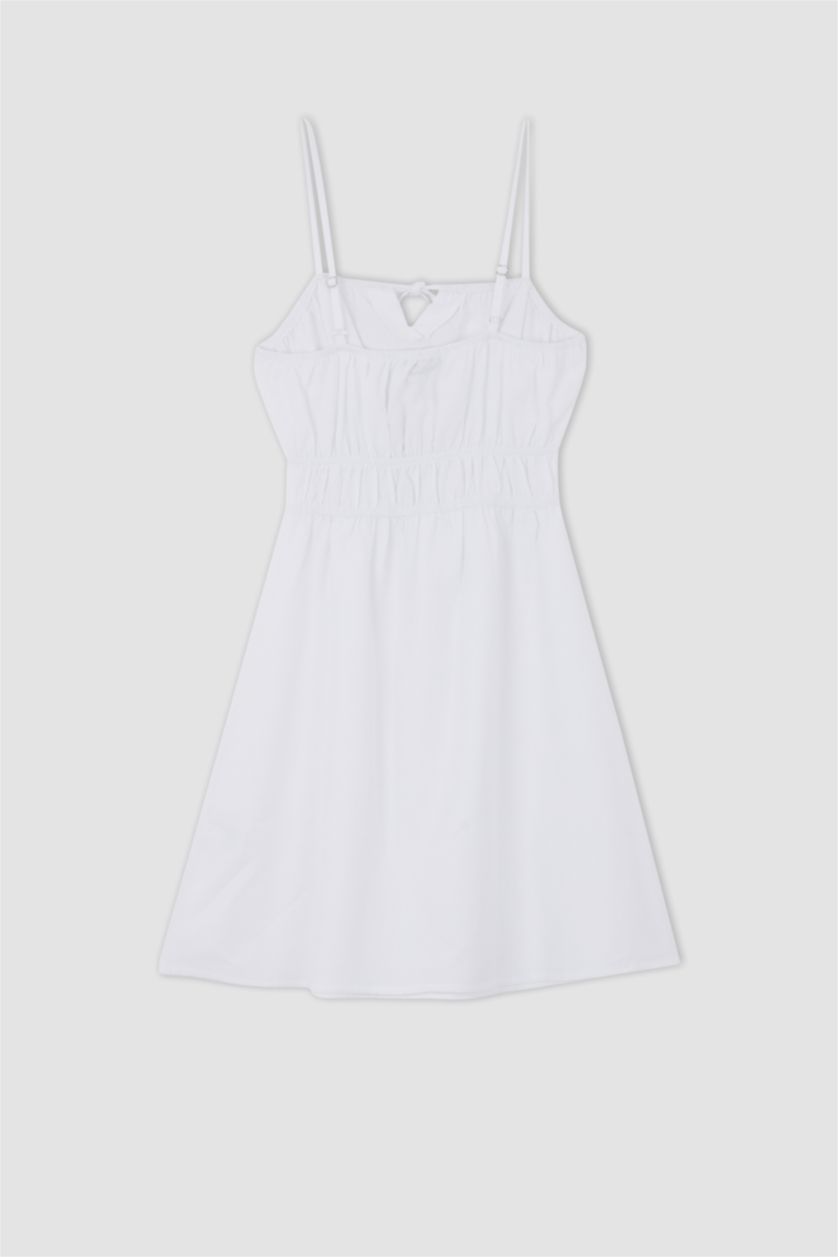 حريمي أبيض فستان قصير نص كم بقصة A بحمالات