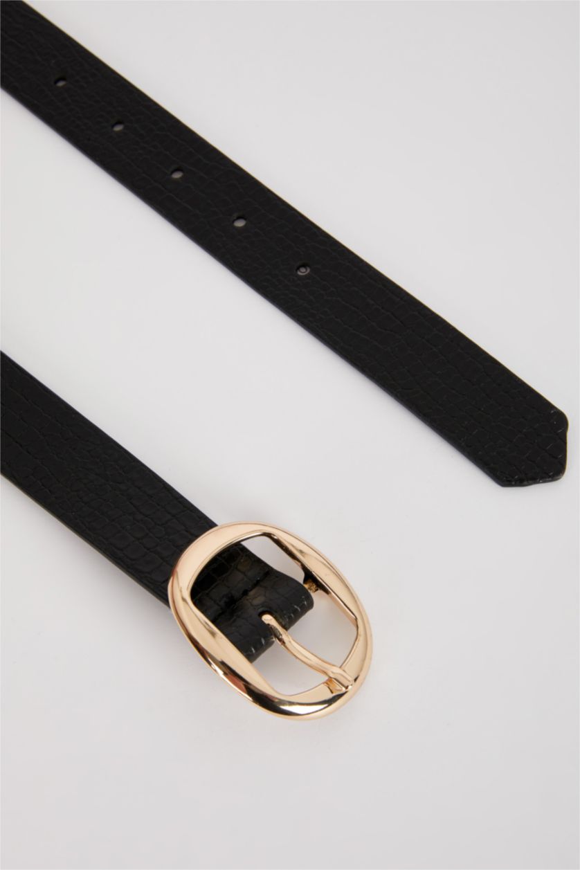 Kadın Siyah Kadın Oval Toka Suni Deri Jean Kemeri