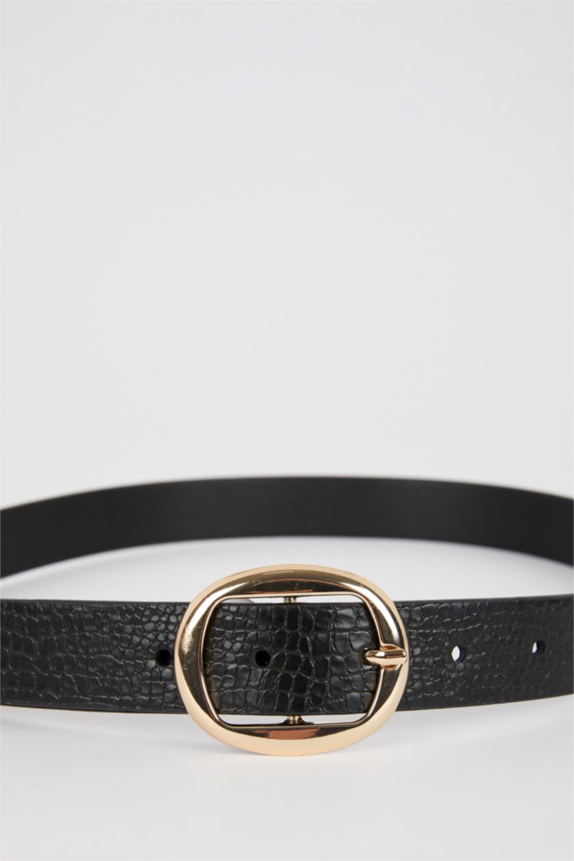 Kadın Siyah Kadın Oval Toka Suni Deri Jean Kemeri