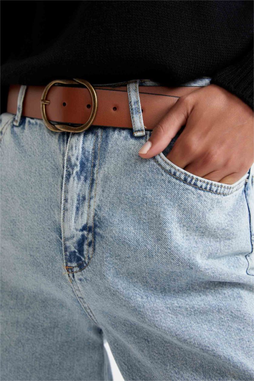 Kadın Taba Kadın Oval Toka Suni Deri Jean Kemeri