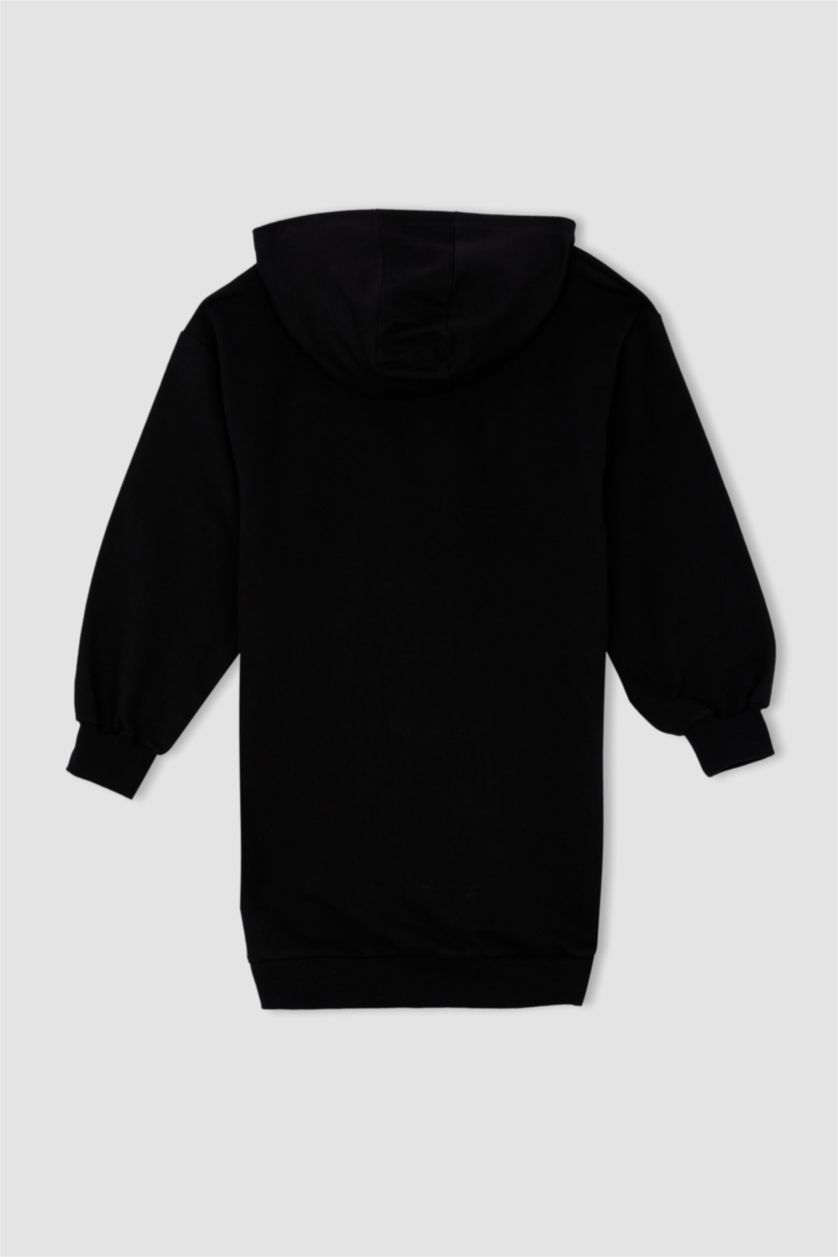FILLES Noir Robe sweat-shirt en tissu fin à capuche pour fille