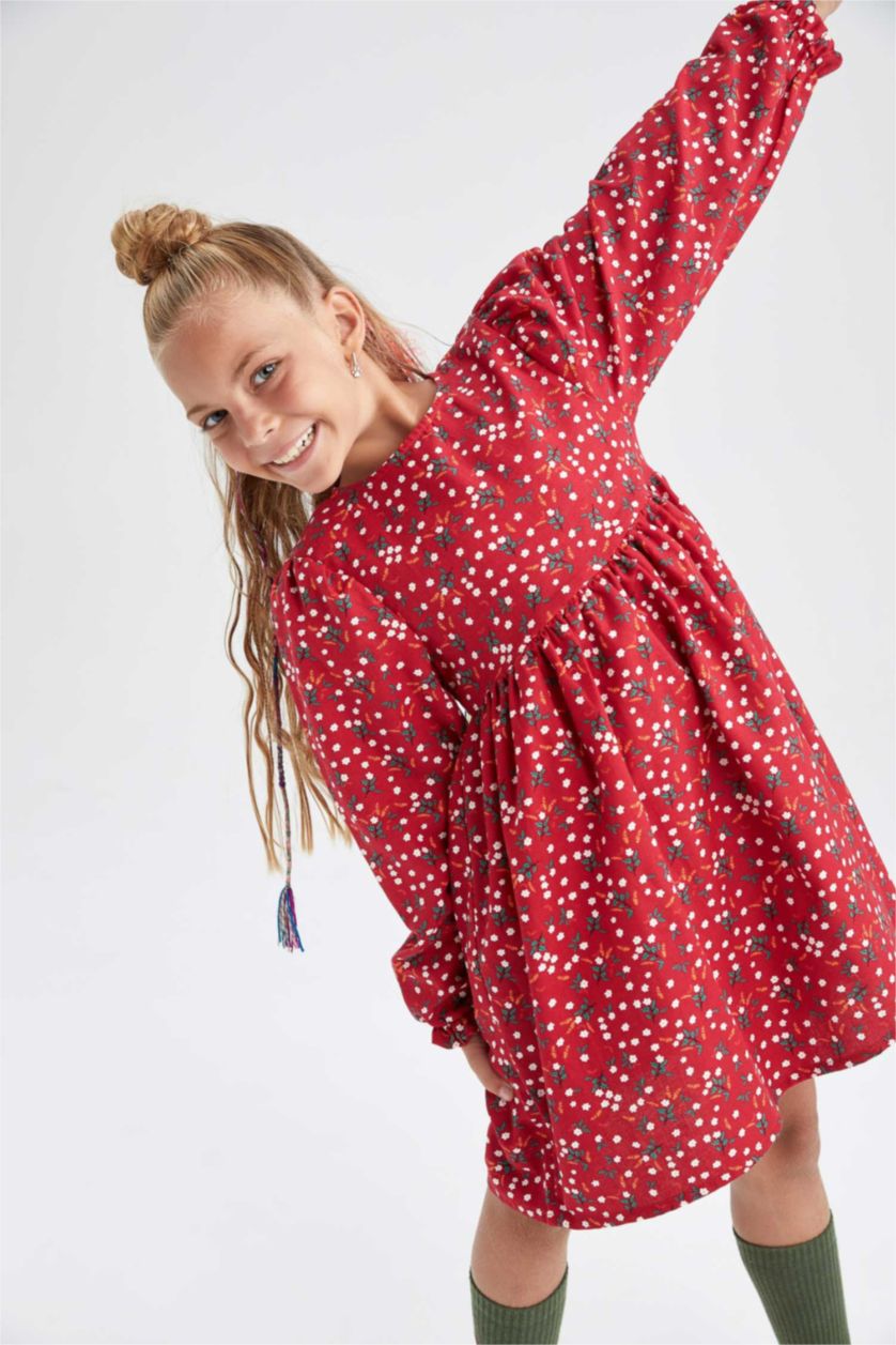 FILLES Rouge Robe à manches longues à motifs pour fille