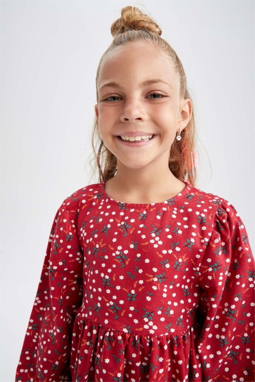 FILLES Rouge Robe à manches longues à motifs pour fille