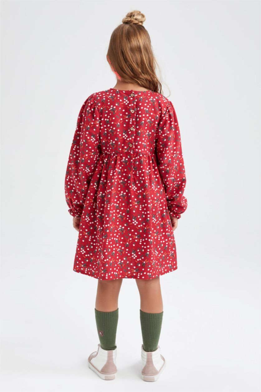 FILLES Rouge Robe à manches longues à motifs pour fille