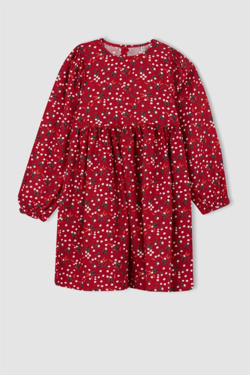 FILLES Rouge Robe à manches longues à motifs pour fille