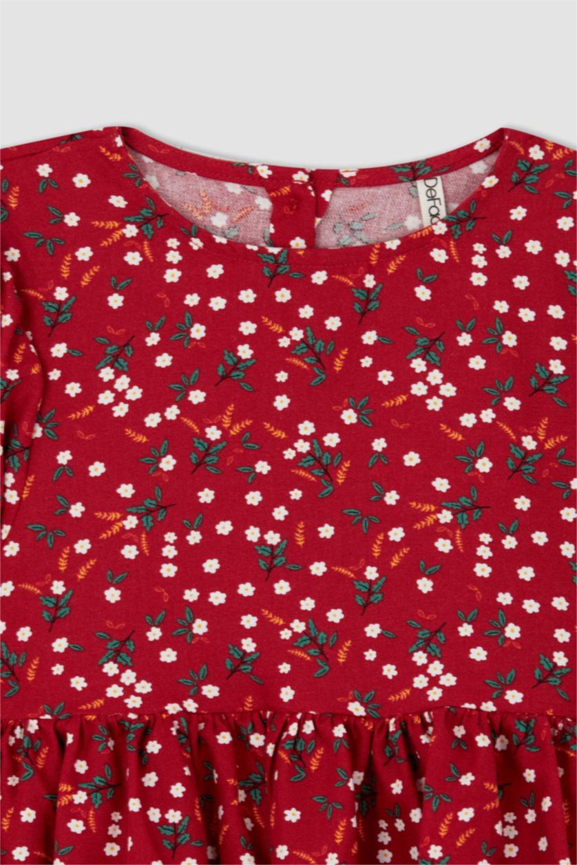 FILLES Rouge Robe à manches longues à motifs pour fille