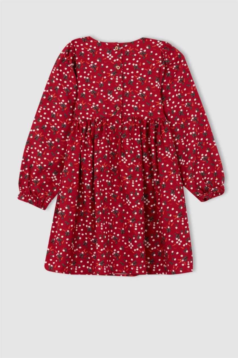 FILLES Rouge Robe à manches longues à motifs pour fille