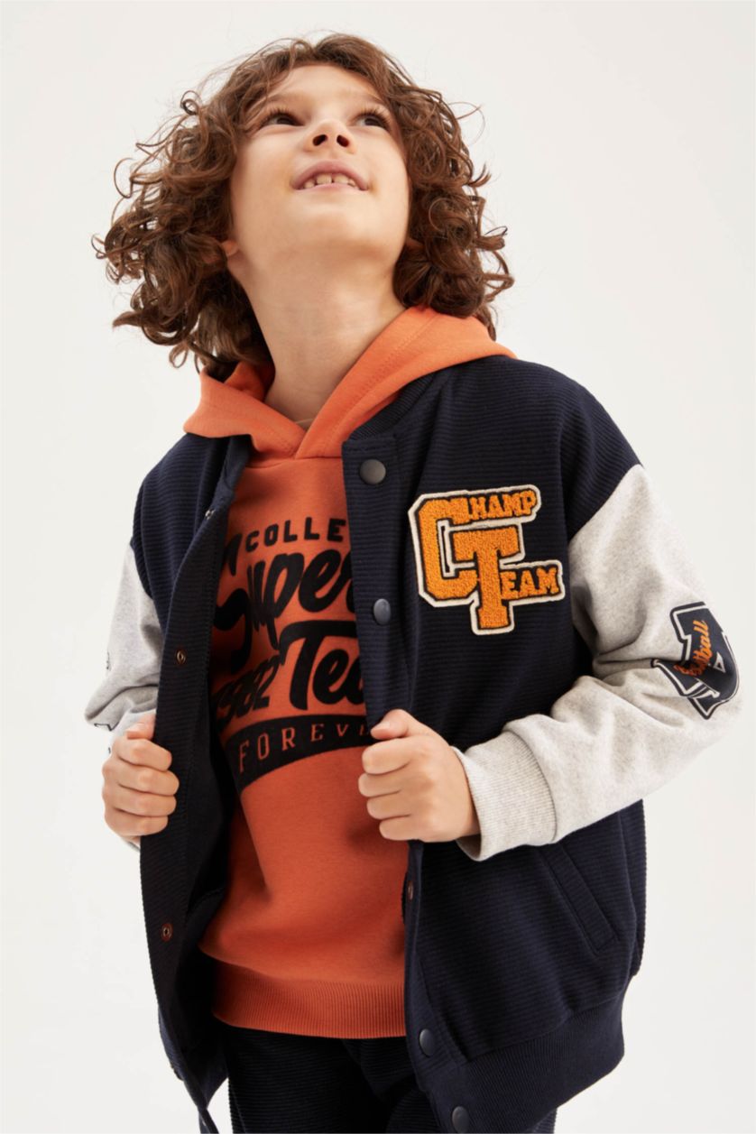 BOYS & TEENS NAVY Oversize Fit College Collar Cardigan