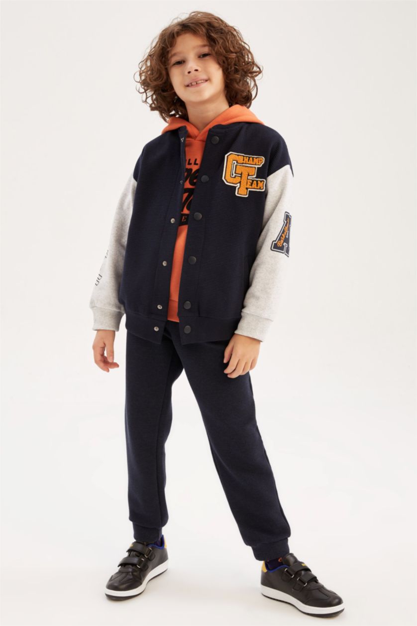 BOYS & TEENS NAVY Oversize Fit College Collar Cardigan