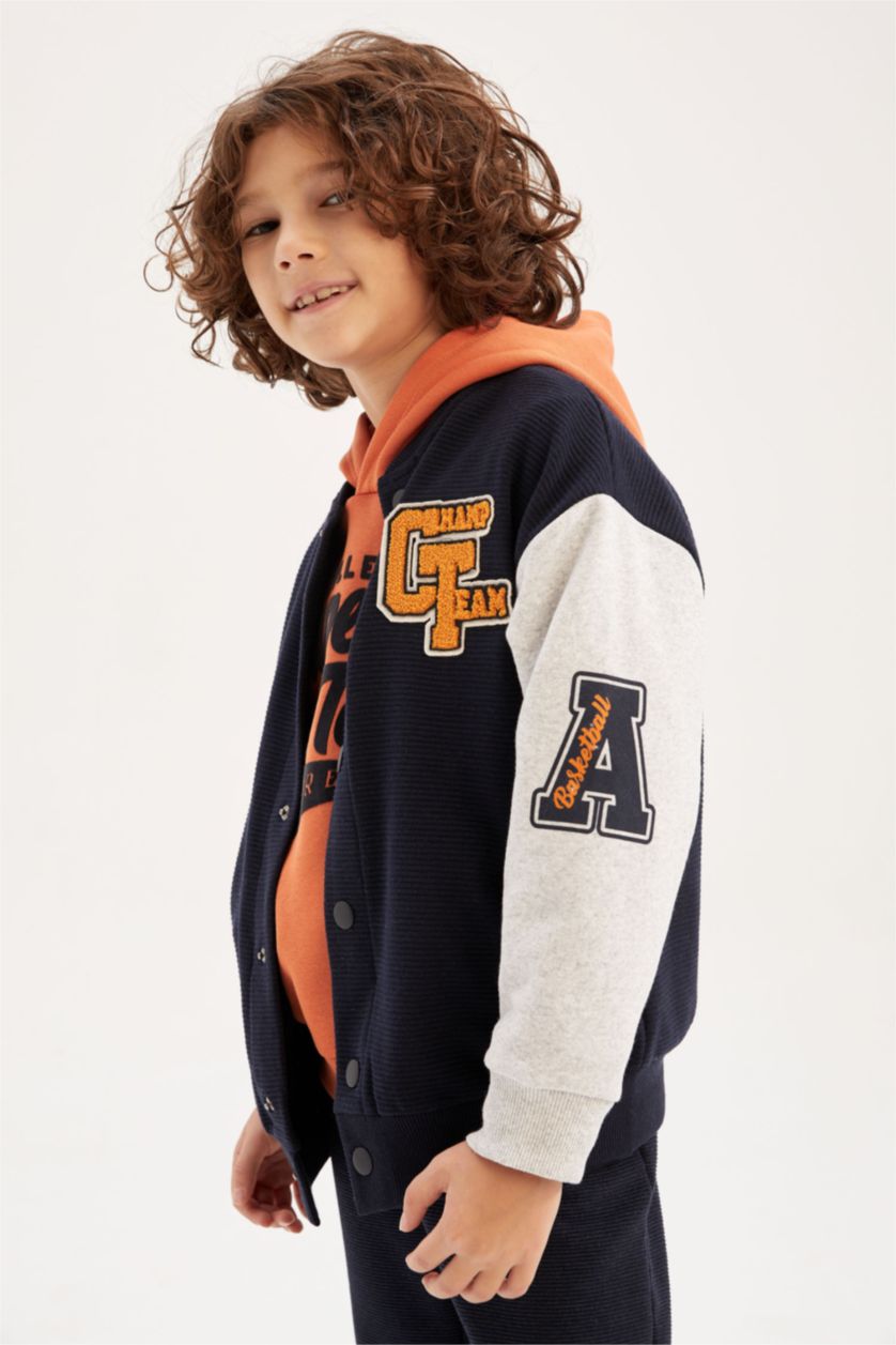 BOYS & TEENS NAVY Oversize Fit College Collar Cardigan