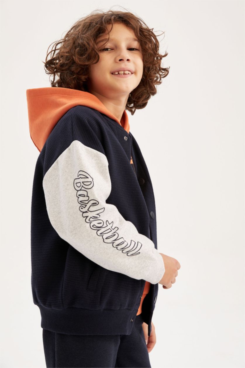 BOYS & TEENS NAVY Oversize Fit College Collar Cardigan