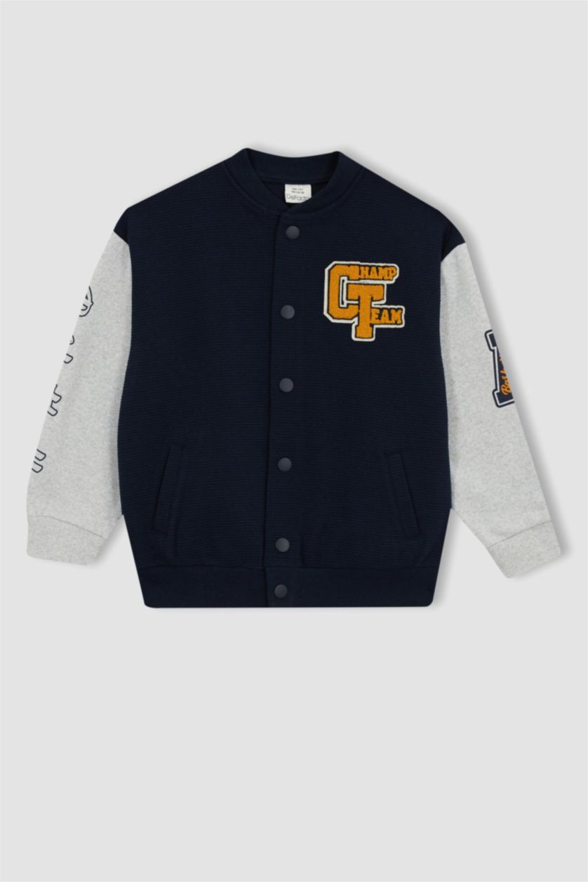 BOYS & TEENS NAVY Oversize Fit College Collar Cardigan