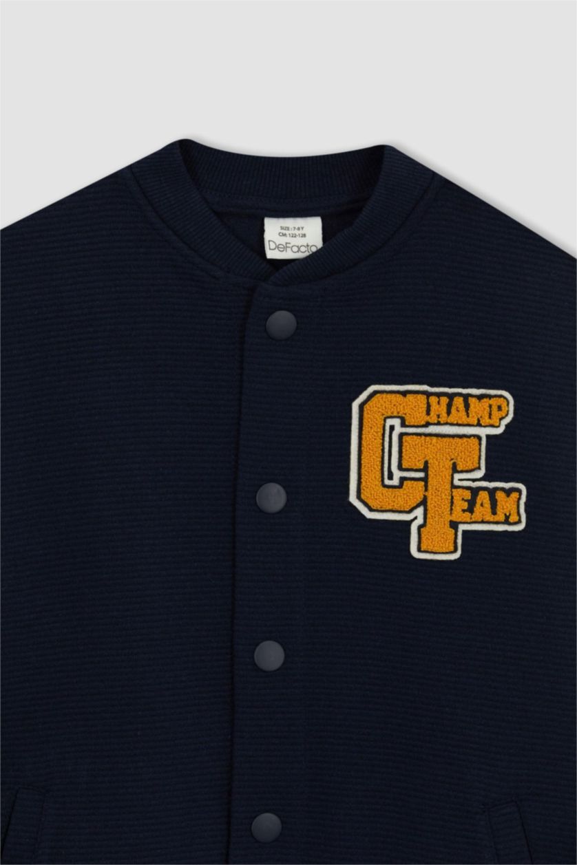 BOYS & TEENS NAVY Oversize Fit College Collar Cardigan