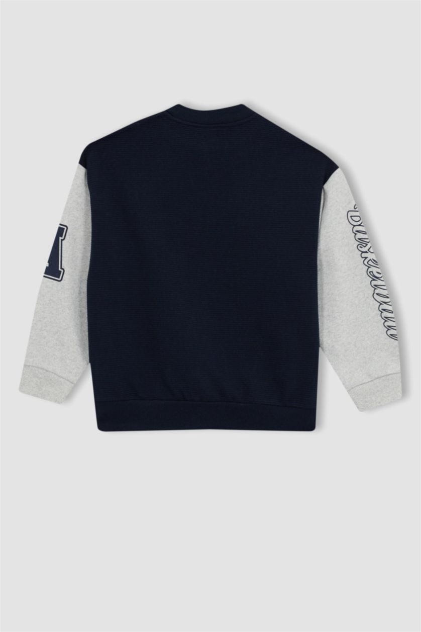 BOYS & TEENS NAVY Oversize Fit College Collar Cardigan