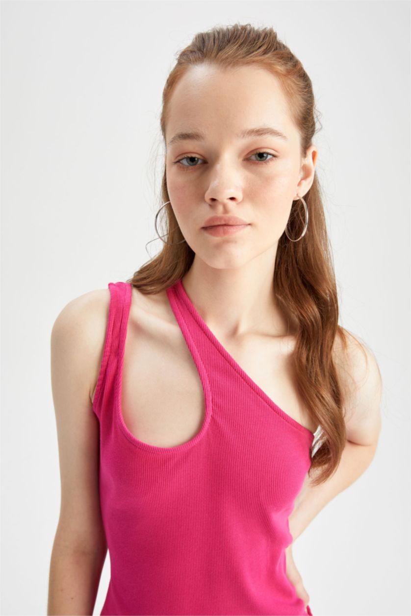 نساء زهري فستان قصير سادة نص ردن مضلع بديكون بكتف واحد