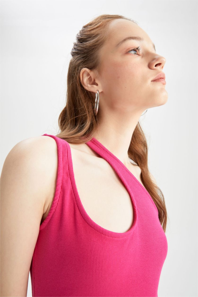 نساء زهري فستان قصير سادة نص ردن مضلع بديكون بكتف واحد