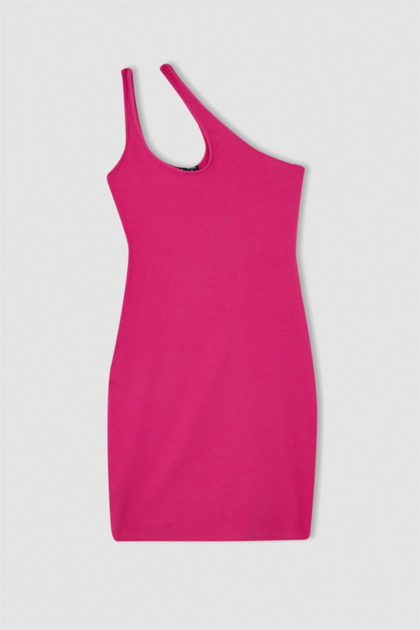 نساء زهري فستان قصير سادة نص ردن مضلع بديكون بكتف واحد