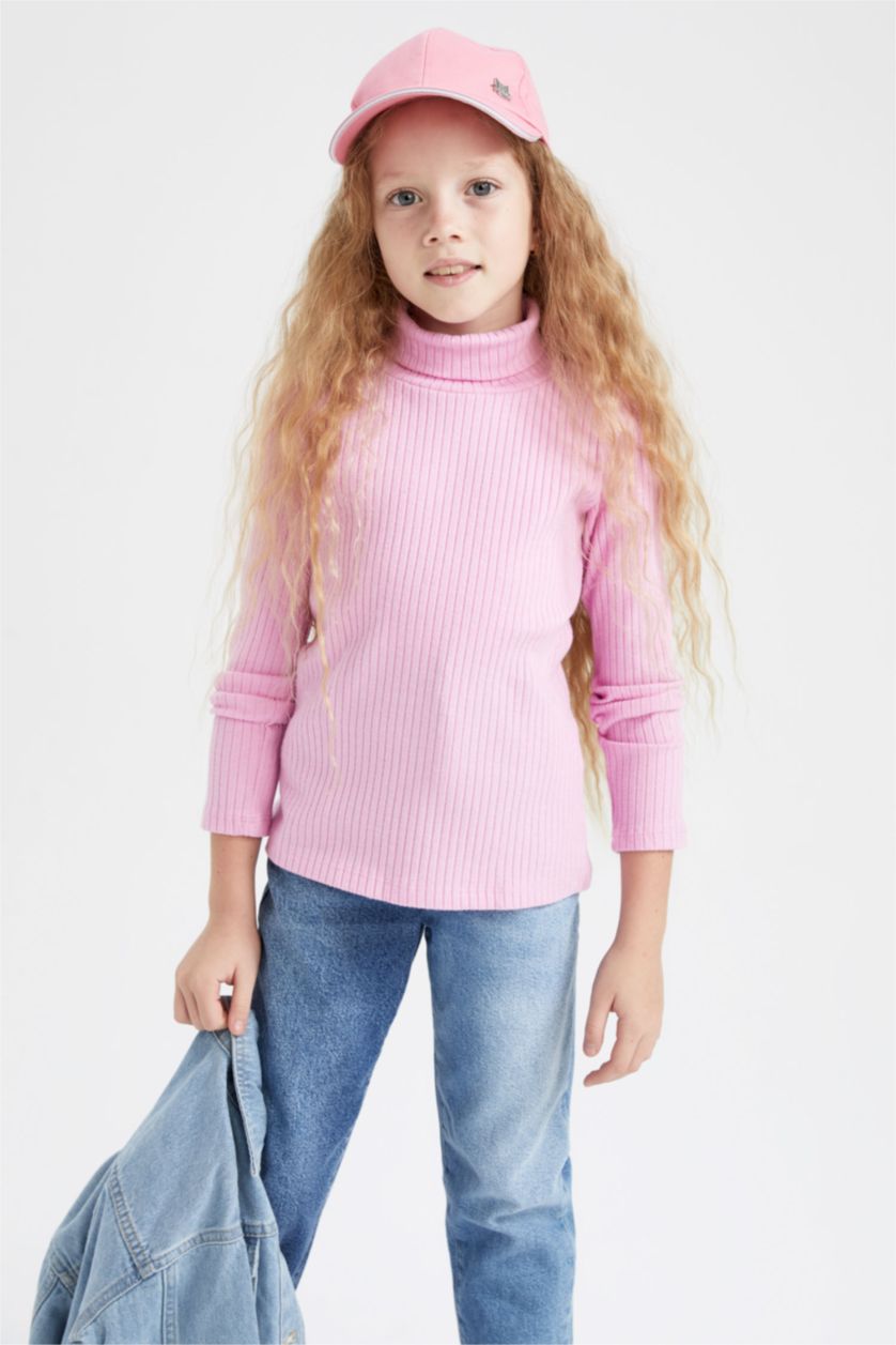 GIRLS & TEENS Pink Girl Turtleneck Corduroy Camisole Long Sleeve T-Shirt