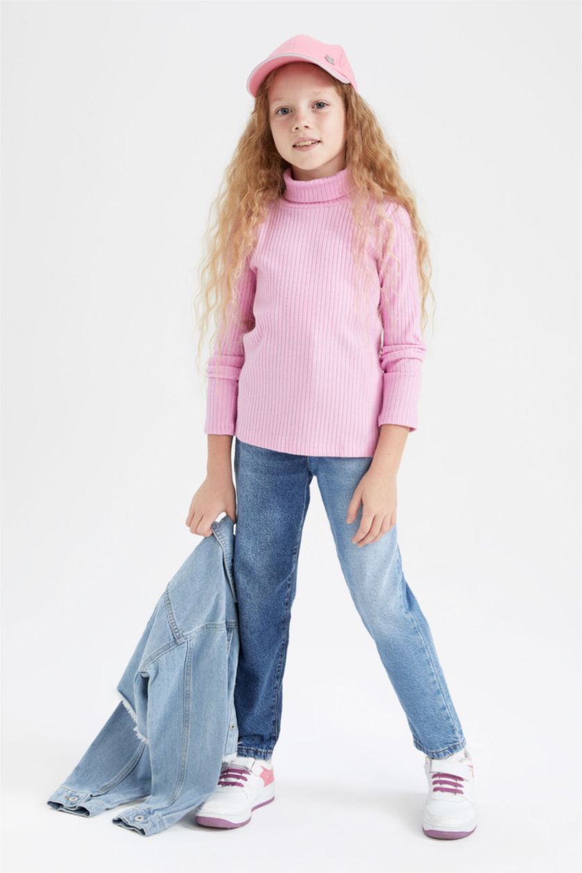 GIRLS & TEENS Pink Girl Turtleneck Corduroy Camisole Long Sleeve T-Shirt