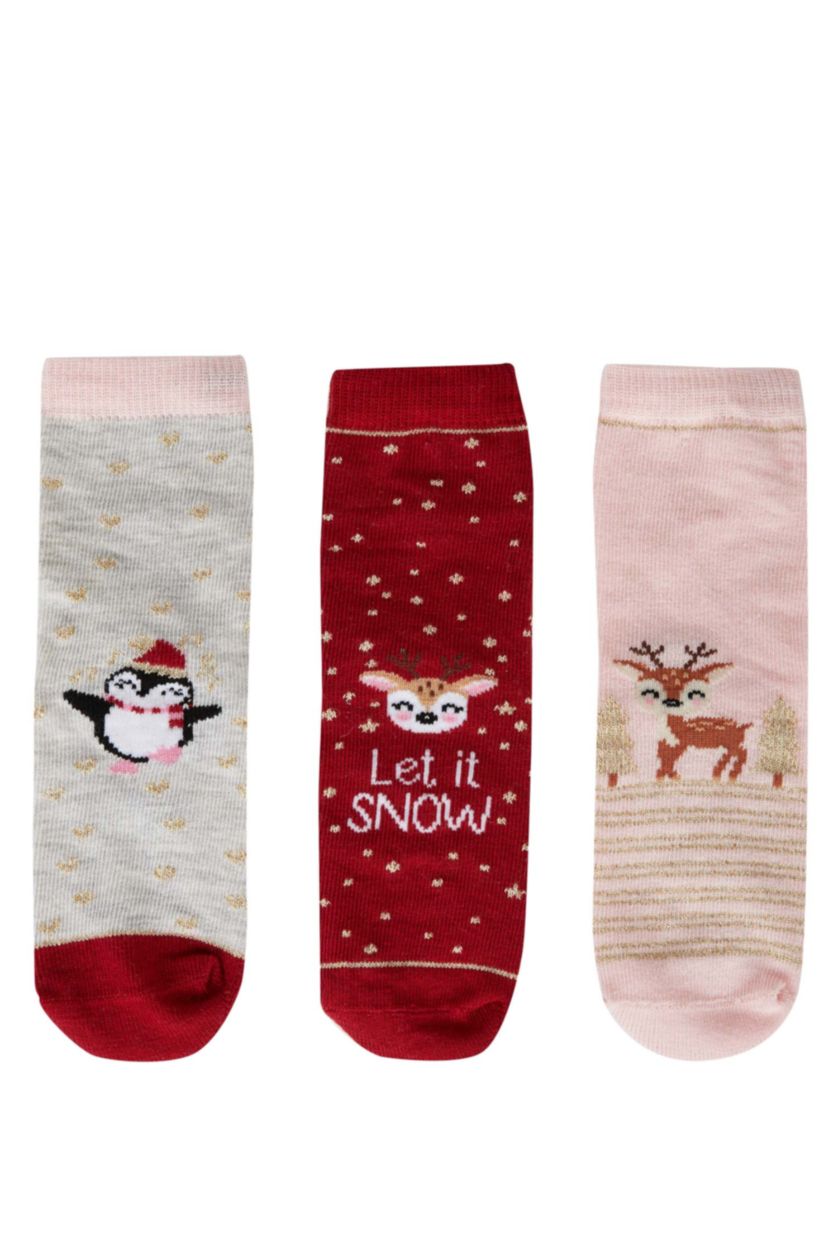 BABY GIRL Karma Baby Girl Christmas Themed 3 Piece Cotton Long Socks