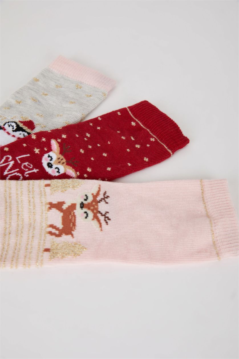 BABY GIRL Karma Baby Girl Christmas Themed 3 Piece Cotton Long Socks