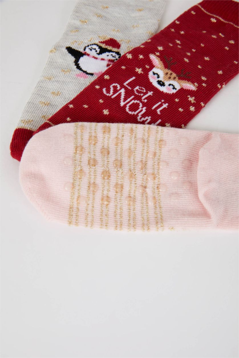 BABY GIRL Karma Baby Girl Christmas Themed 3 Piece Cotton Long Socks