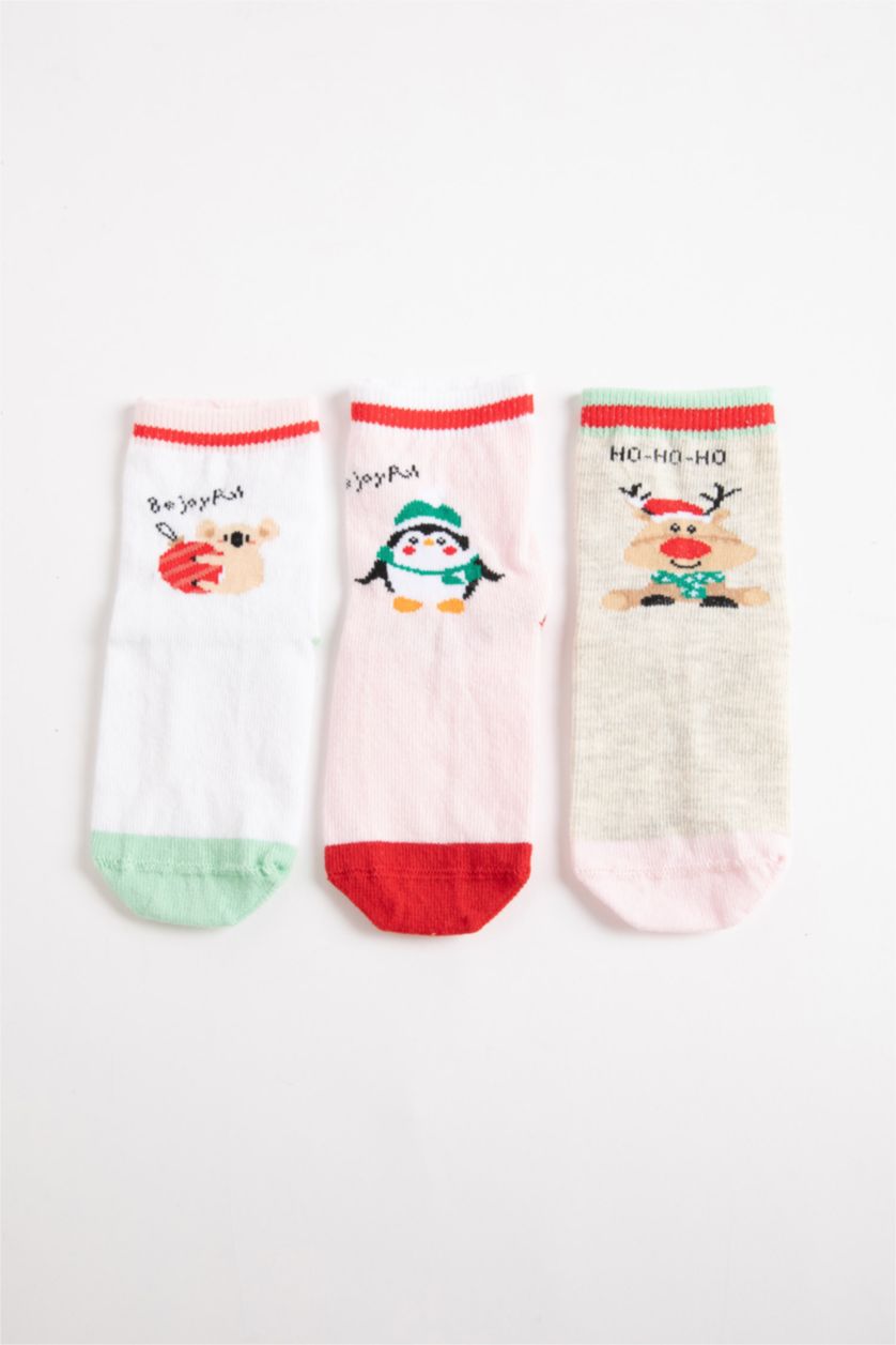 BABY GIRL Karma Baby Girl Christmas Themed 3 Pack Cotton Long Socks